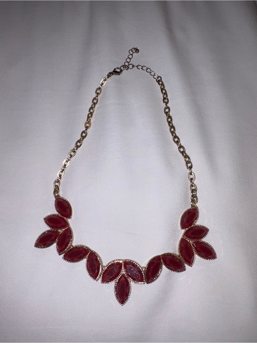 Gold-Tone Burgundy Women’s Necklace with Red Leaf Stones